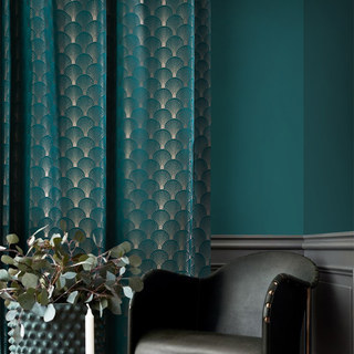 La Luxueuse Rideau Géométrique Turquoise & Argent à Motif Coquillage Art Déco des Années Folles 2