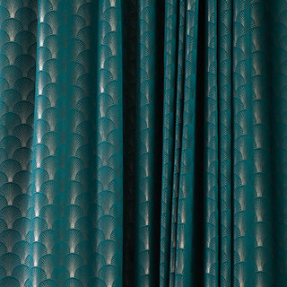 La Luxueuse Rideau Géométrique Turquoise & Argent à Motif Coquillage Art Déco des Années Folles 4