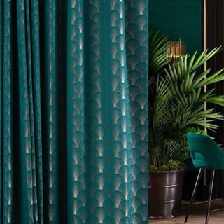 La Luxueuse Rideau Géométrique Turquoise & Argent à Motif Coquillage Art Déco des Années Folles