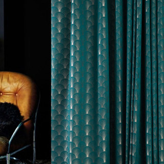 La Luxueuse Rideau Géométrique Turquoise & Argent à Motif Coquillage Art Déco des Années Folles 3