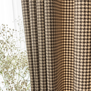 Rideaux occultants à motif pied-de-poule marron beige 1
