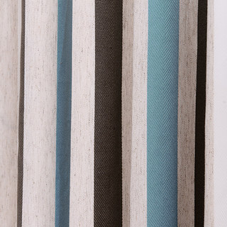 Riviera Turquoise Bleu Brun et Blanc Rideau à Rayures Audacieuses en Mélange de Coton 4