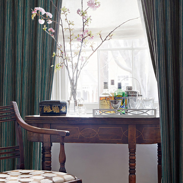 Sunbeam Subtle Texturé Rayé Turquoise et Or Rideau Occultant 1