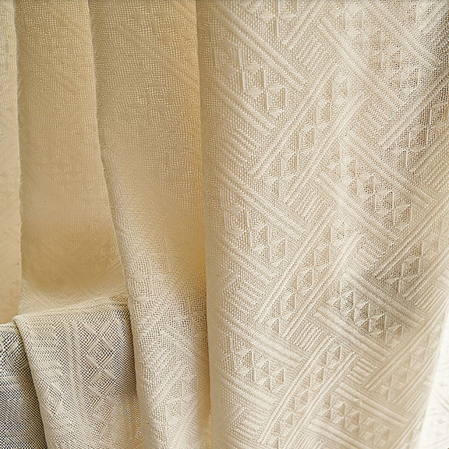 Rideau en voile semi-transparent, lourd, couleur crème, à motif croisé, mélange de coton tricoté tissé 1