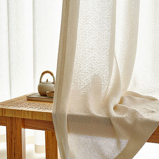 Rideau en voile semi-transparent, lourd, couleur crème, à motif croisé, mélange de coton tricoté tissé 2