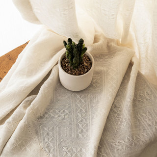 Rideau en voile semi-transparent, lourd, couleur crème, à motif croisé, mélange de coton tricoté tissé 3