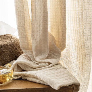 Rideau en coton mélangé tricoté tissé à motifs gaufrés couleur crème, voile lourd.