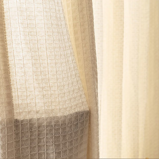 Rideau en coton mélangé tricoté tissé à motifs gaufrés couleur crème, voile lourd. 4