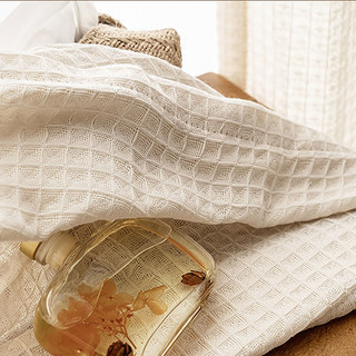 Rideau en coton mélangé tricoté tissé à motifs gaufrés couleur crème, voile lourd. 5