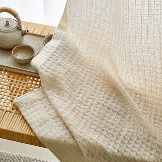 Rideau en coton mélangé tricoté tissé à motifs gaufrés couleur crème, voile lourd. 6