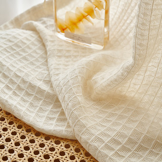 Rideau en coton mélangé tricoté tissé à motifs gaufrés couleur crème, voile lourd. 7