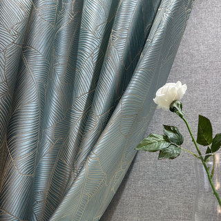 Feuilles de Bananier Luxe 3D Jacquard Rideau Bleu Oeuf de Canard 4