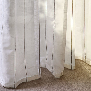 French Vintage Texturé Rayé Lin Voile Rideau 6