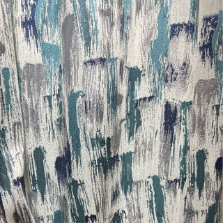 Impressionist Strokes Luxe Jacquard Turquoise Bleu Rideau avec Détails Argentés 5