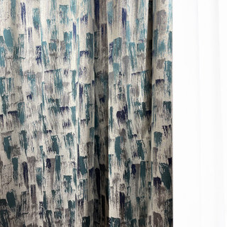 Impressionist Strokes Luxe Jacquard Turquoise Bleu Rideau avec Détails Argentés 2