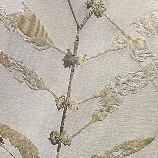 Dans Les Bois Luxe Jacquard Voilages Beige Feuillage Brillant avec Détails Dorés