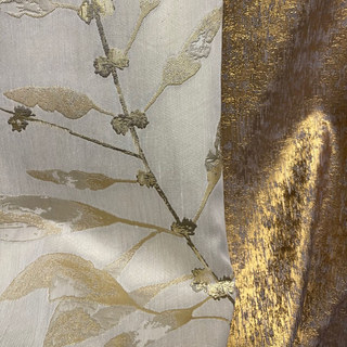 Dans Les Bois Luxe Jacquard Voilages Beige Feuillage Brillant avec Détails Dorés 4