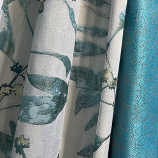 Dans Les Bois Luxe Jacquard Voilages Turquoise Brillant Feuilles avec Détails Dorés