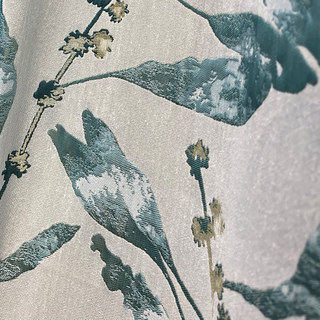 Dans Les Bois Luxe Jacquard Voilages Turquoise Brillant Feuilles avec Détails Dorés
