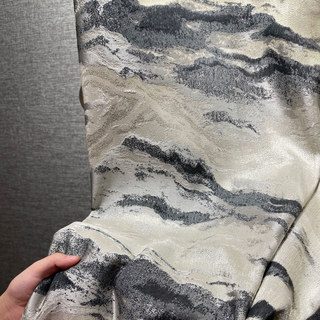 Marbre Luxe Jacquard Texturé Anthracite & Crème Rideau avec Paillettes Dorées 3