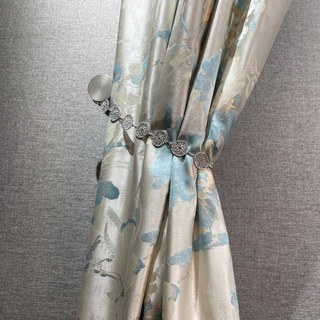 Jardin Secret Soie Crème & Turquoise Pastel Floral Rideau avec Détails Dorés 3