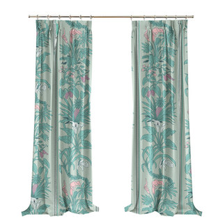 Botanica Turquoise clair et vert strié rideau floral en velours