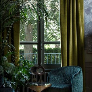 Rideau en chenille vert olive luxueux et mat exquis 2