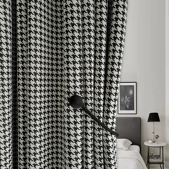 Houndstooth Motif Noir et Blanc Rideau Occultant 1