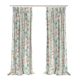 Jungle Mingle Singe et Perroquet Pastel Bleu Floral Rideau en Velours