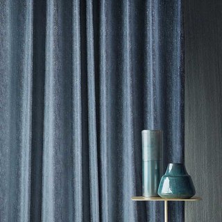 Métallique Fantaisie Délicat Texturé Rayé Étincelant Voile Brumeux Bleu Rideau