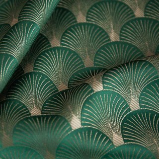 La Somptueuse Année Vingt Luxe Art Déco Coquillage Motif Vert Foncé & Or Rideau 7