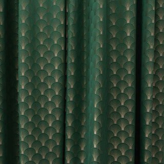La Somptueuse Année Vingt Luxe Art Déco Coquillage Motif Vert Foncé & Or Rideau 8