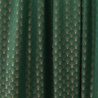 La Somptueuse Année Vingt Luxe Art Déco Coquillage Motif Vert Foncé & Or Rideau 3