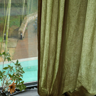 Wabi Sabi Pur Lin Flax Olive Vert Rideau Voile Semi-Transparent Lourd 3