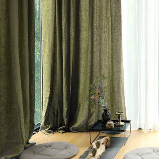Wabi Sabi Pur Lin Flax Olive Vert Rideau Voile Semi-Transparent Lourd 2