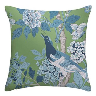 Oiseaux & Fleurs Chinoiseries Bleu & Vert Rideau en Velours Floral 7
