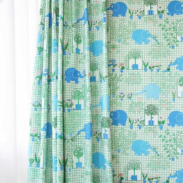 Éléphant Jardinier Vert & Bleu Rideau Adorable 1