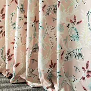 Jungle Mingle Singe et Perroquet Rose Floral Rideau de Velours 2