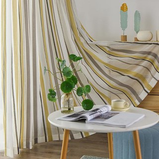 Moondance Jaune Gris Rayé Voile Semi-Transparent Rideaux 2