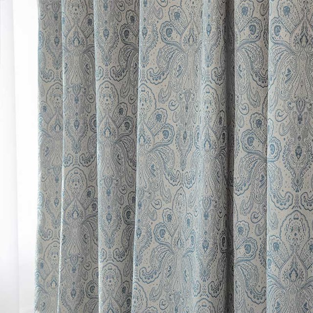 Nouveaux Classiques Luxe Damas Jacquard Gris & Bleu Rideau 1