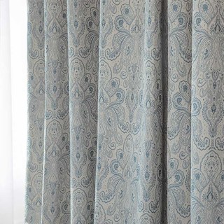 Nouveaux Classiques Luxe Damas Jacquard Gris & Bleu Rideau