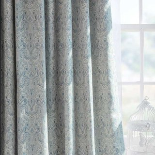 Nouveaux Classiques Luxe Damas Jacquard Gris & Bleu Rideau 2