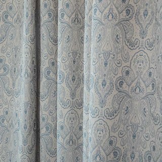 Nouveaux Classiques Luxe Damas Jacquard Gris & Bleu Rideau 3