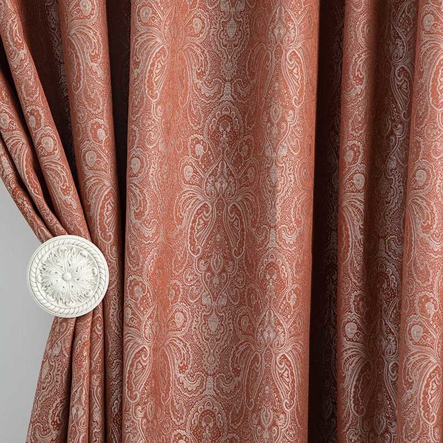 Nouveaux Classiques Luxe Damas Jacquard Terre Cuite Orange Brûlé Rouille Rideau 1