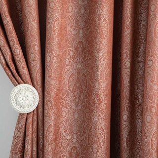 Nouveaux Classiques Luxe Damas Jacquard Terre Cuite Orange Brûlé Rouille Rideau 1