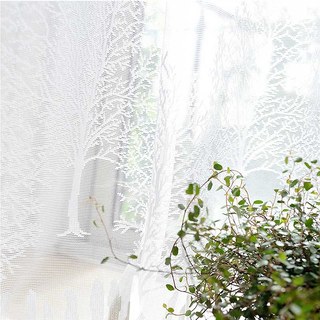 Woodland Walk Blanc Arbre Et Feuille Jacquard Voile Rideaux en Tulle 3