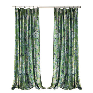 Oiseaux & Fleurs Chinoiseries Bleu & Vert Rideau en Velours Floral 8