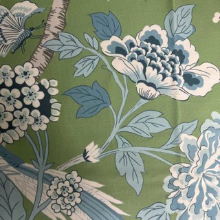 Oiseaux & Fleurs Chinoiseries Bleu & Vert Rideau en Velours Floral 4