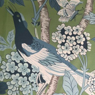 Oiseaux & Fleurs Chinoiseries Bleu & Vert Rideau en Velours Floral