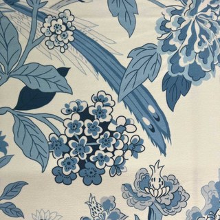 Birds & Blossoms Chinoiserie Bleu Floral Rideau de Velours 3